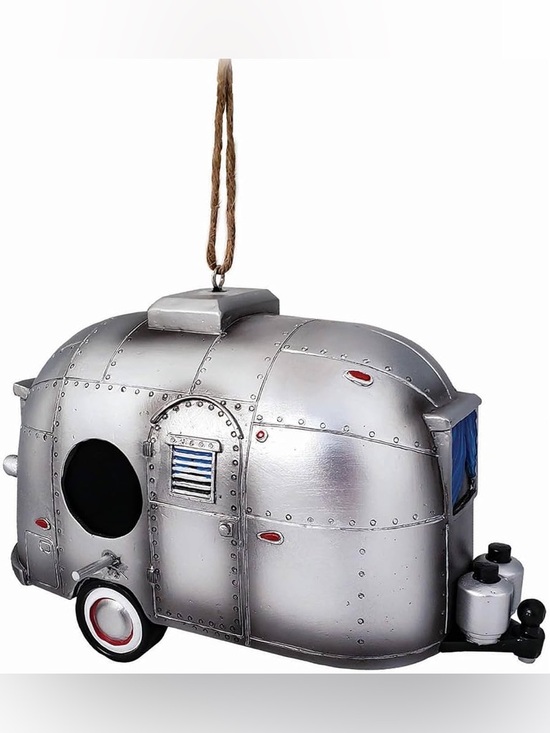None Other - Silver Airstream Camper Hanging Birdhouse - Decorative Home Accent
